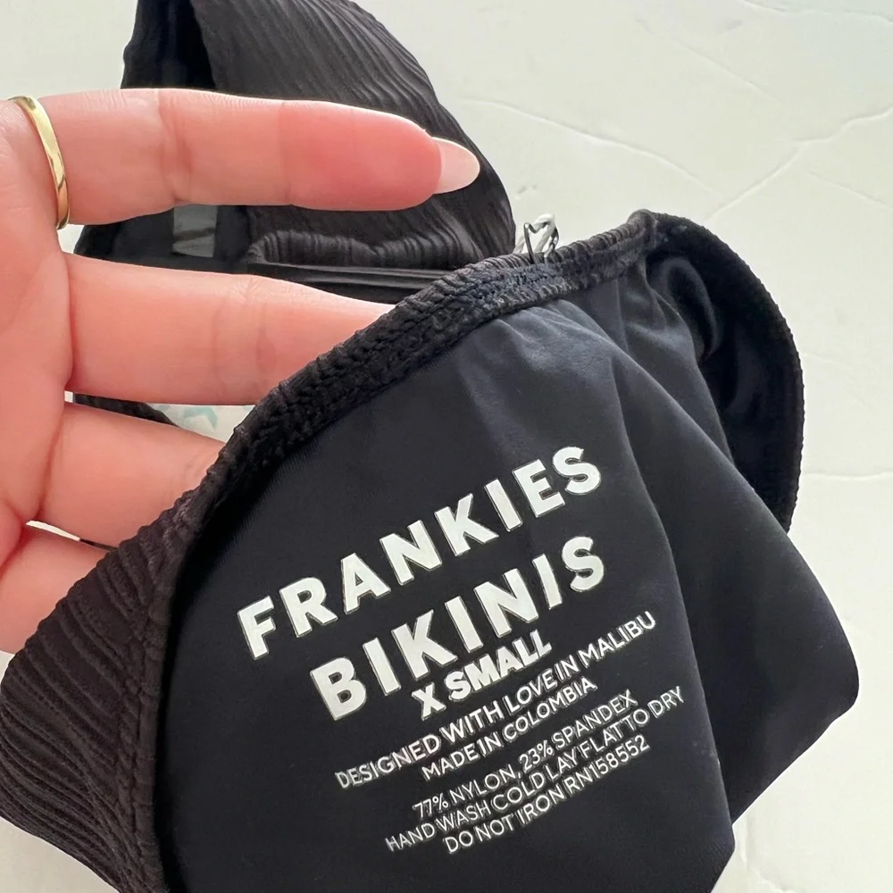 Frankie’s Bikinis Black High Waisted Ribbed Bikini Bottoms
